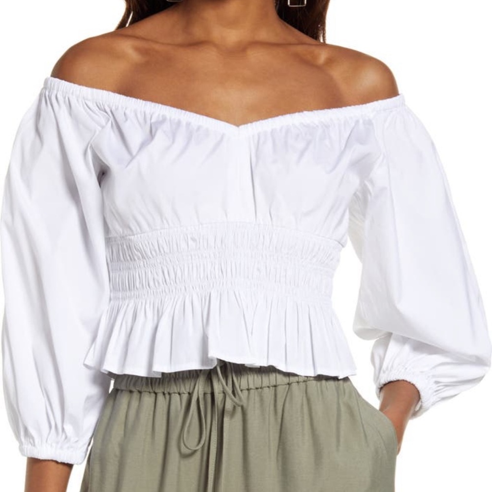 Open Edit Off the Shoulder Cotton Poplin Blouse Size M